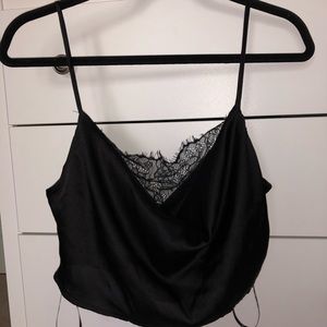 Missguided Silk Cowl Neck Lace Crop Top
